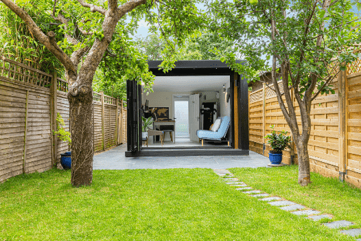 Garden room in back garden with bi folding doors